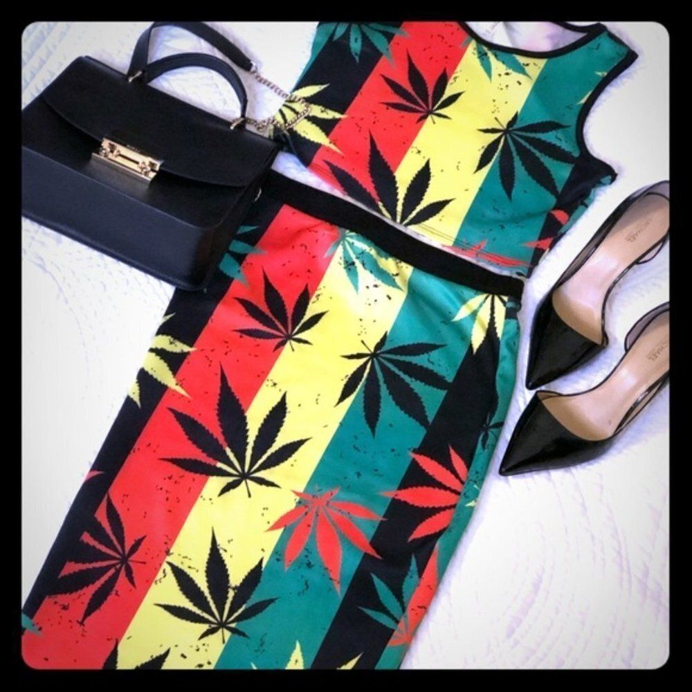 Leaf Print Crop Top and Skirt